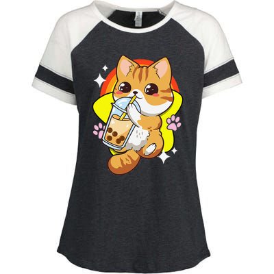 Boba Tea Bubble Tea Cat Anime Kawaii Neko Lover Japanese  Enza Ladies Jersey Colorblock Tee