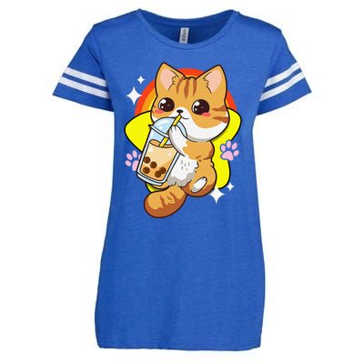 Boba Tea Bubble Tea Cat Anime Kawaii Neko Lover Japanese  Enza Ladies Jersey Football T-Shirt