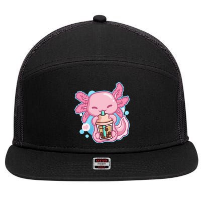 Boba Tea Bubble Tea Milk Tea Anime Axolotl 7 Panel Mesh Trucker Snapback Hat