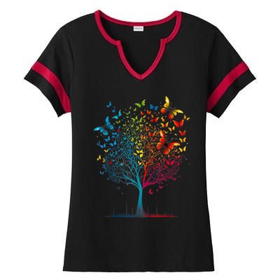 Butterfly Tree Beautiful Women Men Graphic Ladies Halftime Notch Neck Tee