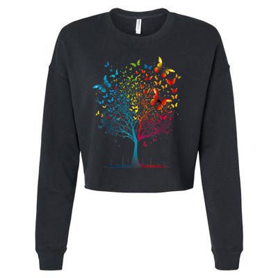 Butterfly Tree Beautiful Women Men Graphic Cropped Pullover Crew