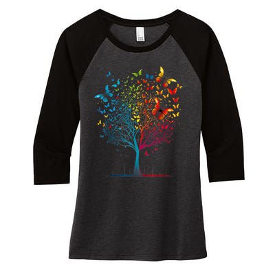 Butterfly Tree Beautiful Women Men Graphic Women's Tri-Blend 3/4-Sleeve Raglan Shirt