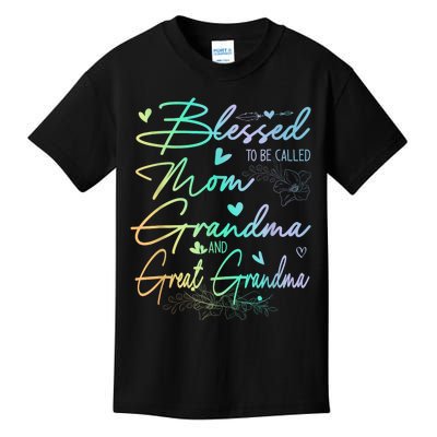 Blessed To Be Called Mom Grandma And Great Grandma Floral Kids T-Shirt