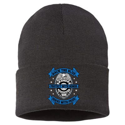 Back The Blue Blue Line Police Officer Cop Sustainable Knit Beanie