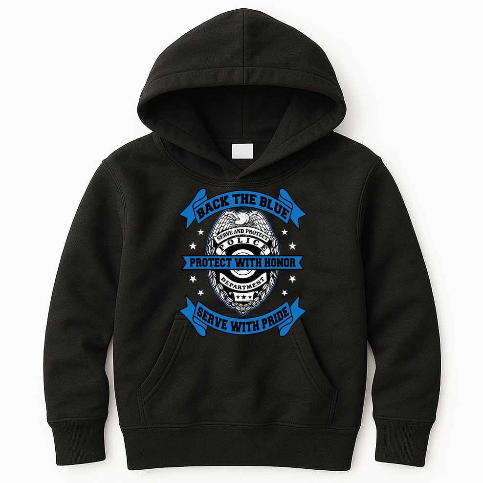 Back The Blue Blue Line Police Officer Cop Kids Hoodie
