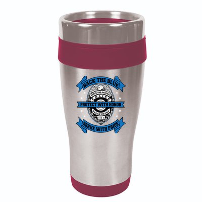 Back The Blue Blue Line Police Officer Cop 16oz Travel Tumbler