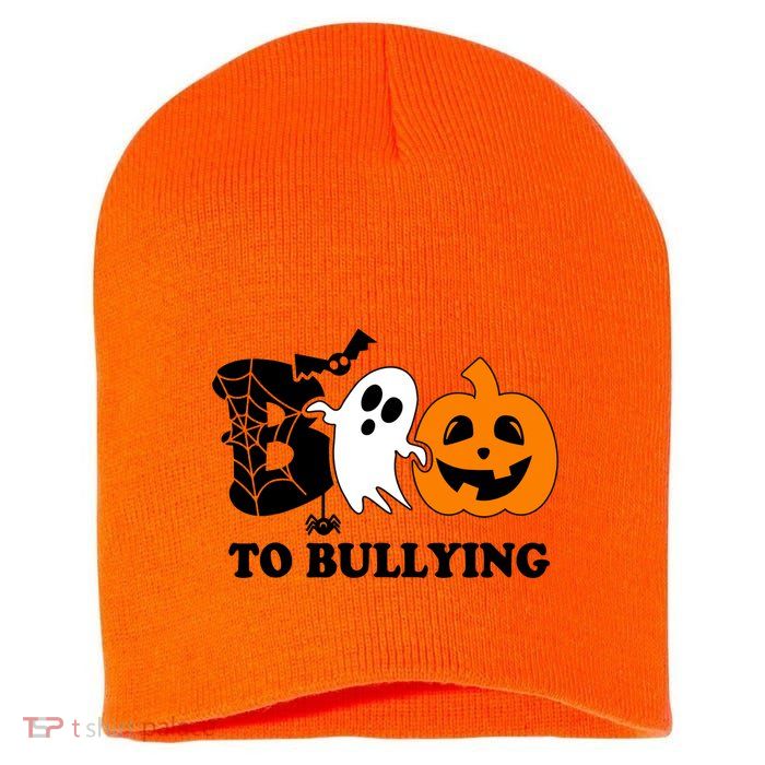 Boo To Bullying Orange Anti Bullying Unity Day Halloween Short Acrylic Beanie