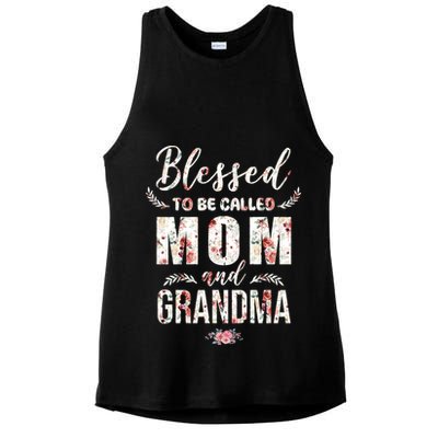 Blessed To Be Called Mom And Grandma Floral Ladies PosiCharge Tri-Blend Wicking Tank