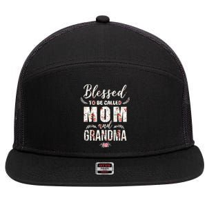 Blessed To Be Called Mom And Grandma Floral 7 Panel Mesh Trucker Snapback Hat