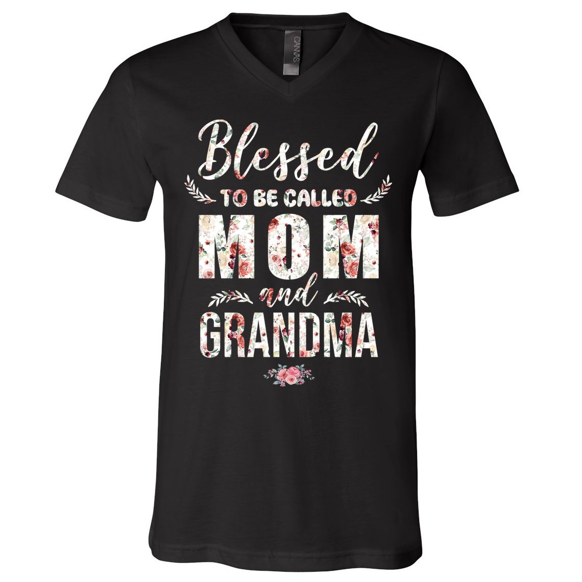 Blessed To Be Called Mom And Grandma Floral V-Neck T-Shirt