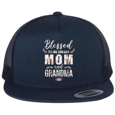 Blessed To Be Called Mom And Grandma Floral Flat Bill Trucker Hat