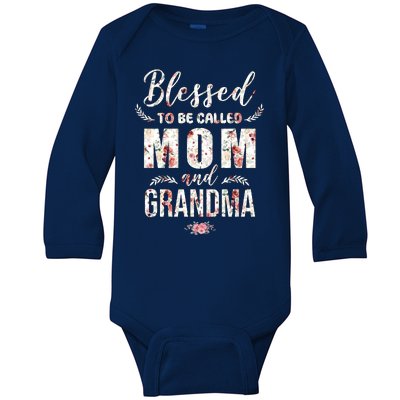 Blessed To Be Called Mom And Grandma Floral Baby Long Sleeve Bodysuit