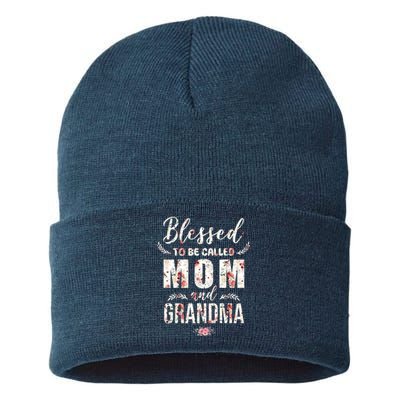 Blessed To Be Called Mom And Grandma Floral Sustainable Knit Beanie