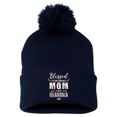 Blessed To Be Called Mom And Grandma Floral Pom Pom 12in Knit Beanie