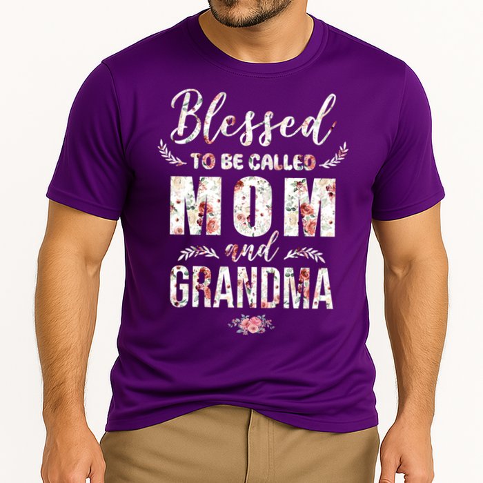 Blessed To Be Called Mom And Grandma Floral Cooling Performance Crew T-Shirt