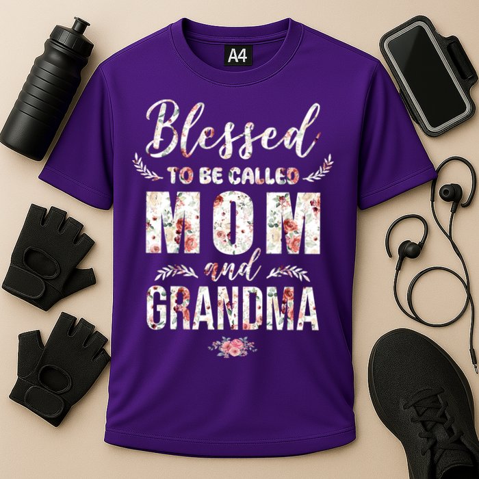 Blessed To Be Called Mom And Grandma Floral Cooling Performance Crew T-Shirt