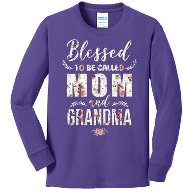 Blessed To Be Called Mom And Grandma Floral Kids Long Sleeve Shirt