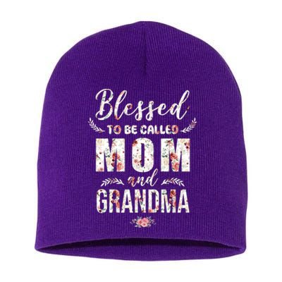 Blessed To Be Called Mom And Grandma Floral Short Acrylic Beanie