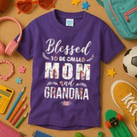 Blessed To Be Called Mom And Grandma Floral Kids T-Shirt