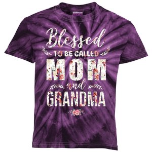 Blessed To Be Called Mom And Grandma Floral Kids Tie-Dye T-Shirt