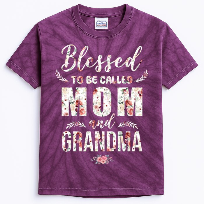 Blessed To Be Called Mom And Grandma Floral Kids Tie-Dye T-Shirt