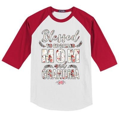 Blessed To Be Called Mom And Grandma Floral Kids Colorblock Raglan Jersey