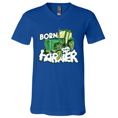 Born To Be A Farmer Tractor Farmer Meaningful Gift V-Neck T-Shirt