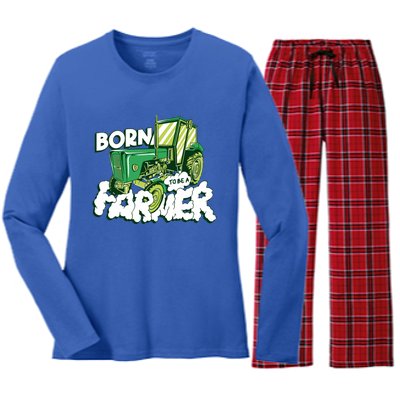 Born To Be A Farmer Tractor Farmer Meaningful Gift Women's Long Sleeve Flannel Pajama Set 