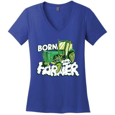 Born To Be A Farmer Tractor Farmer Meaningful Gift Women's V-Neck T-Shirt