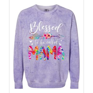 Blessed To Be Called Mom & Mama Floral Tie Dye Mother's Day Colorblast Crewneck Sweatshirt