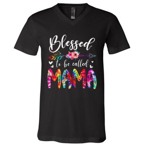 Blessed To Be Called Mom & Mama Floral Tie Dye Mother's Day V-Neck T-Shirt