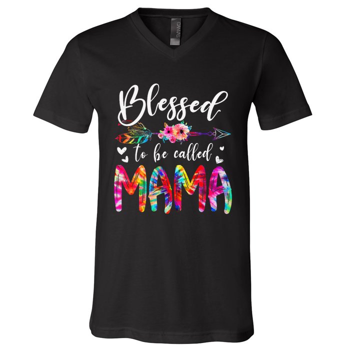 Blessed To Be Called Mom & Mama Floral Tie Dye Mother's Day V-Neck T-Shirt