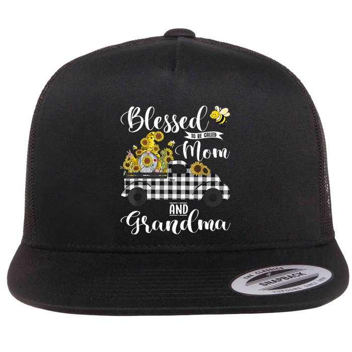 Blessed To Be Called Mom And Grandma Sunflower Gnome Flat Bill Trucker Hat