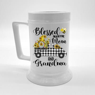 Blessed To Be Called Mom And Grandma Sunflower Gnome Beer Stein