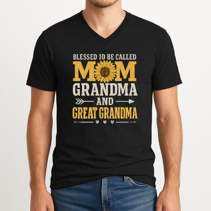 Blessed to Be Called Mom, Grandma, and Great Grandma V-Neck T-Shirt