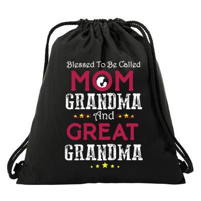 Blessed To Be Called Mom Grandma And Great Grandma Drawstring Bag