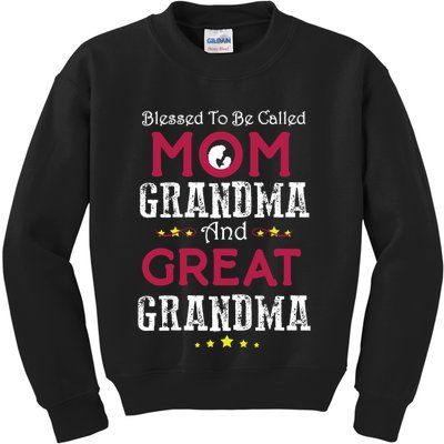 Blessed To Be Called Mom Grandma And Great Grandma Kids Sweatshirt
