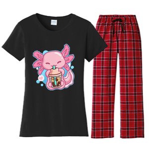 Boba Tea Bubble Tea Milk Tea Anime Axolotl Women's Flannel Pajama Set