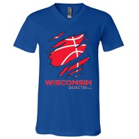 Basketball The Badger State Home Wisconsin Hoops V-Neck T-Shirt