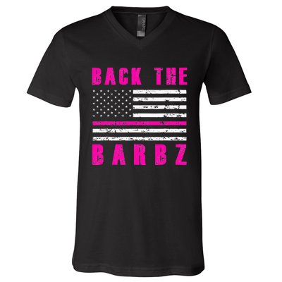 Back The Barbz Flag Love Barbs breast cancer  V-Neck T-Shirt