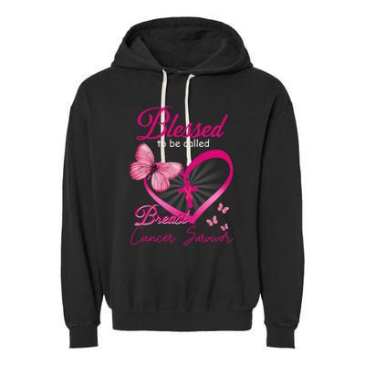 Blessed To Be Called Breast Cancer Survivor Pink Butterfly Garment-Dyed Fleece Hoodie