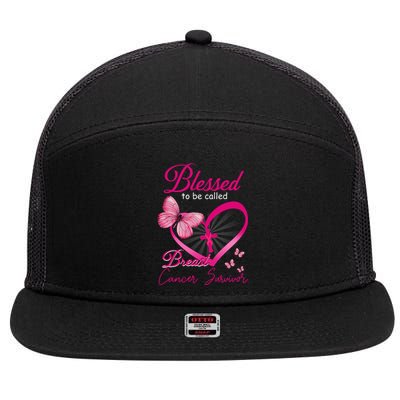 Blessed To Be Called Breast Cancer Survivor Pink Butterfly 7 Panel Mesh Trucker Snapback Hat