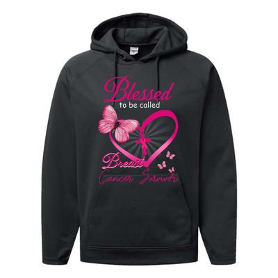 Blessed To Be Called Breast Cancer Survivor Pink Butterfly Performance Fleece Hoodie