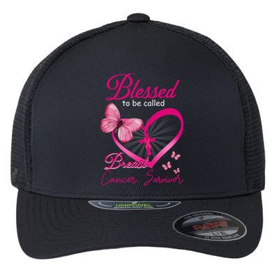 Blessed To Be Called Breast Cancer Survivor Pink Butterfly Flexfit Unipanel Trucker Cap