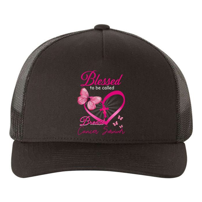 Blessed To Be Called Breast Cancer Survivor Pink Butterfly Yupoong Adult 5-Panel Trucker Hat