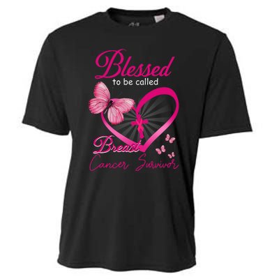 Blessed To Be Called Breast Cancer Survivor Pink Butterfly Cooling Performance Crew T-Shirt