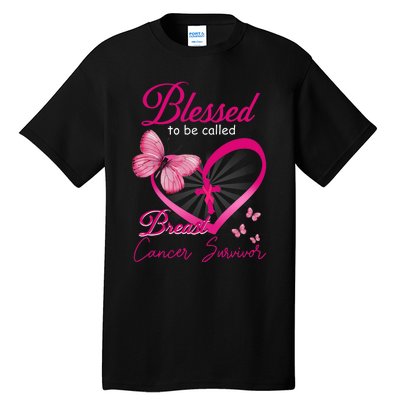 Blessed To Be Called Breast Cancer Survivor Pink Butterfly Tall T-Shirt