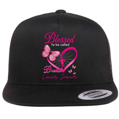 Blessed To Be Called Breast Cancer Survivor Pink Butterfly Flat Bill Trucker Hat