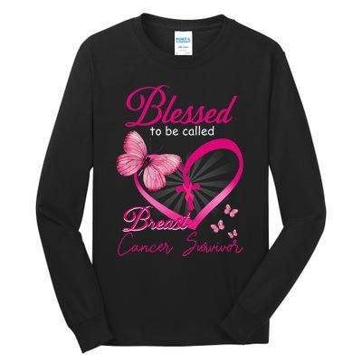 Blessed To Be Called Breast Cancer Survivor Pink Butterfly Tall Long Sleeve T-Shirt