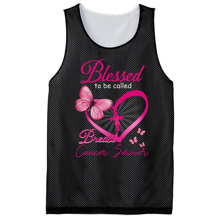 Blessed To Be Called Breast Cancer Survivor Pink Butterfly Mesh Reversible Basketball Jersey Tank